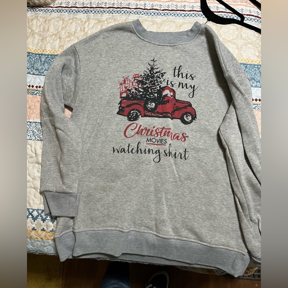 Christmas Movies Watching Sweatshirt - Grey with Red Truck Graphic